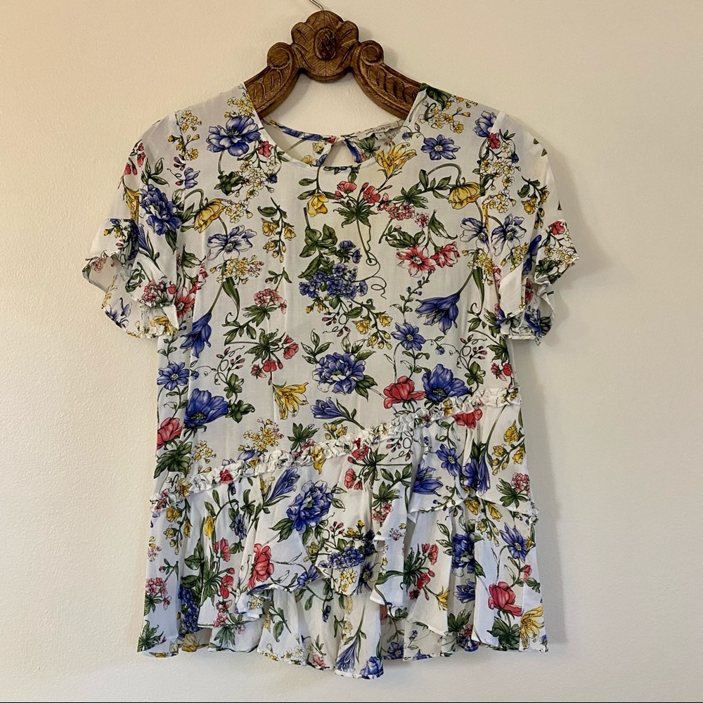 ANNE CARSON Sweet Pea Floral Flutter Top Blouse